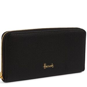 Harrods Black Wallet with Gold Accents